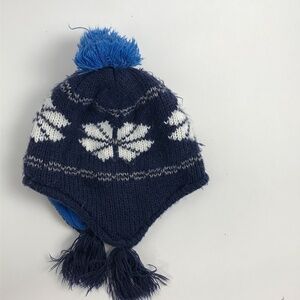 Blue Pom Pom with Snowflakes 2T-4T Winter Hat With Ear Flaps